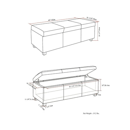Avalon Multifunctional Storage Ottoman Bench, hinged-top storage ottoman, 48in long, 16in high on Tampa Home & Garden Store
