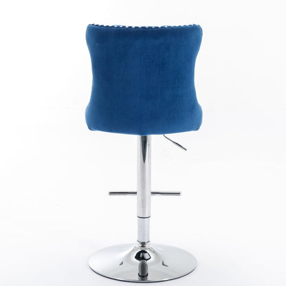 Blue velvet swivel barstools set of 2 with chrome pedestal base and footrest HouseOfZazla on Tampa Home & Garden Store