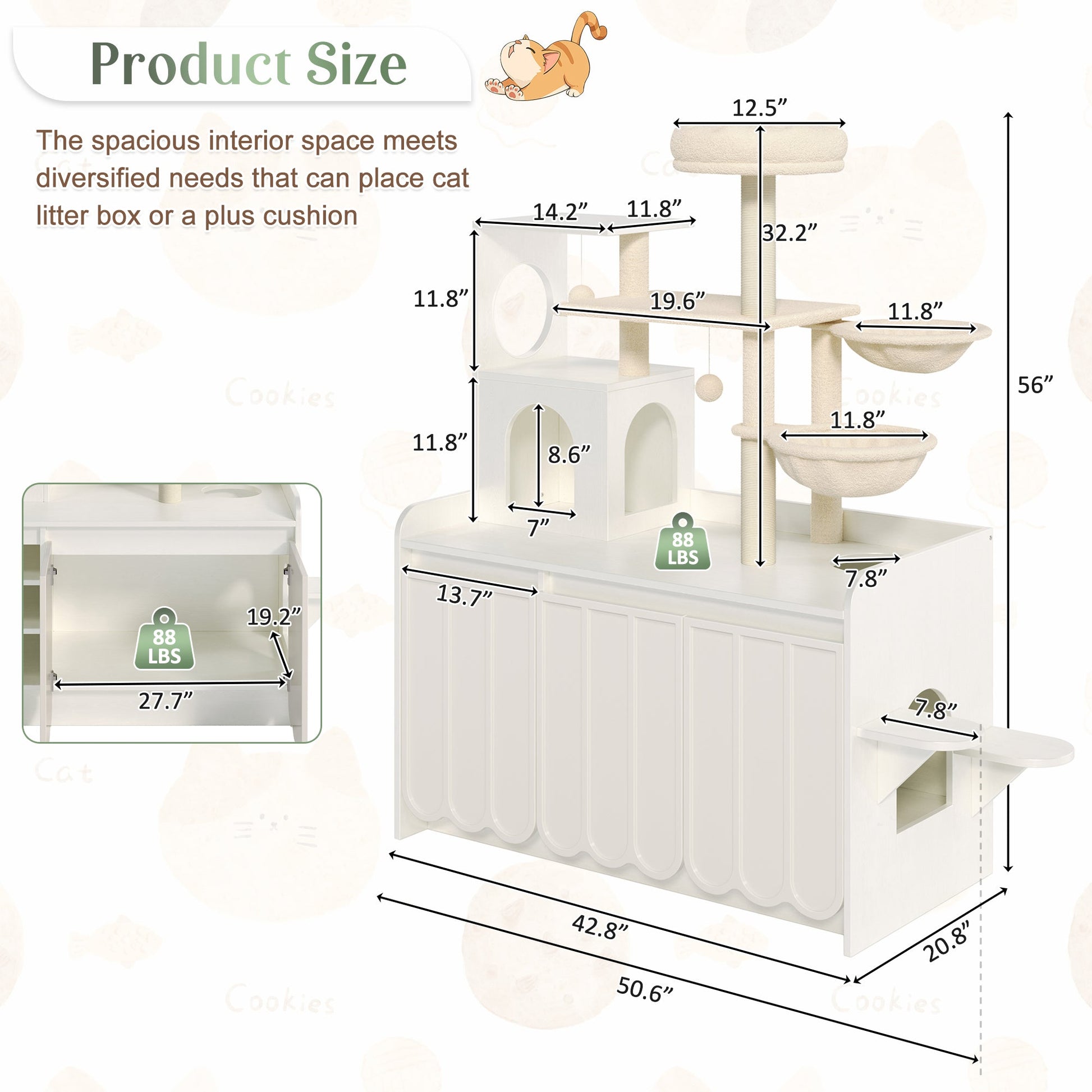 Cat Tree with Litter Box Enclosure by HouseOfZazla, beige sisal posts with storage shelves on Tampa Home & Garden Store