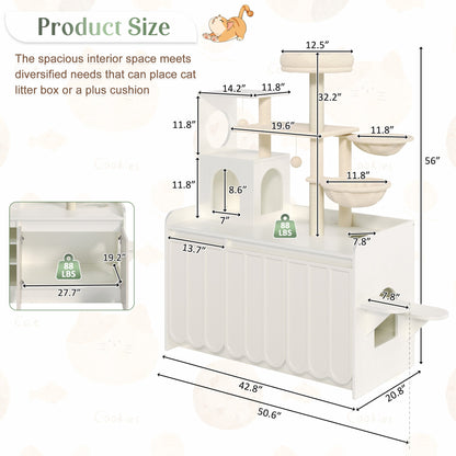 Cat Tree with Litter Box Enclosure by HouseOfZazla, beige sisal posts with storage shelves on Tampa Home & Garden Store