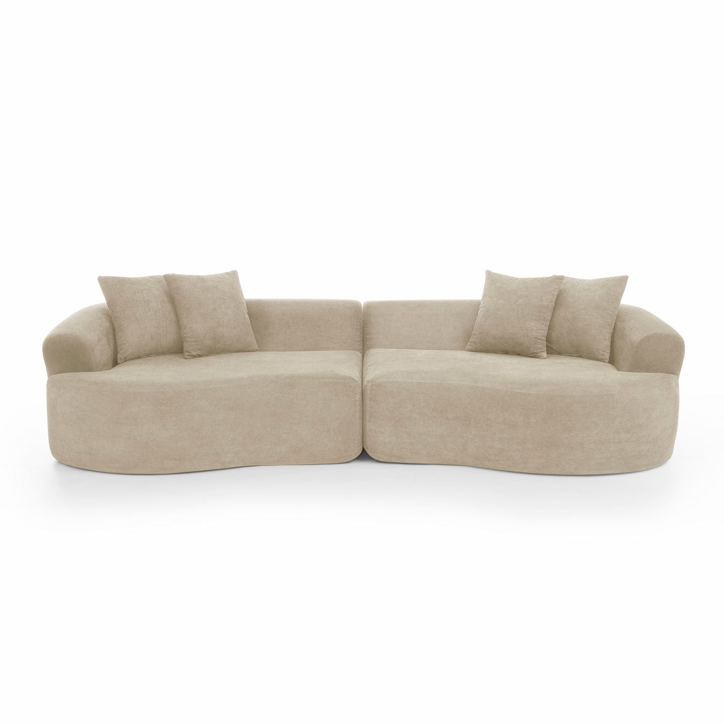 4 Seater Curved Cloud Sectional Sofa tan fabric HouseOfZazla stationary with plush cushions on Tampa Home & Garden Store