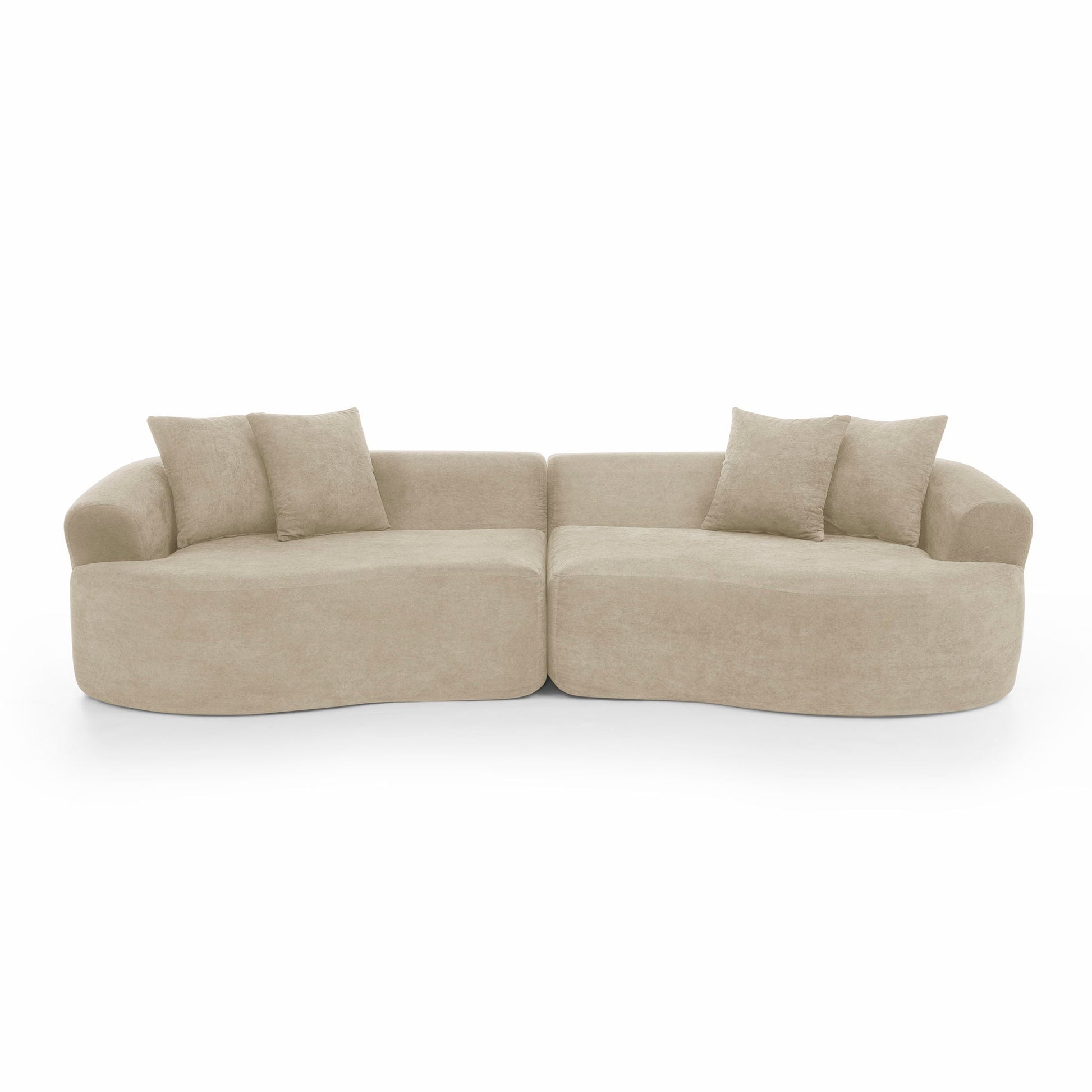 4 Seater Curved Cloud Sectional Sofa tan fabric HouseOfZazla stationary with plush cushions on Tampa Home & Garden Store