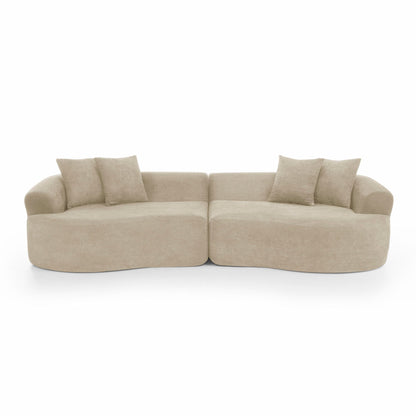 4 Seater Curved Cloud Sectional Sofa tan fabric HouseOfZazla stationary with plush cushions on Tampa Home & Garden Store