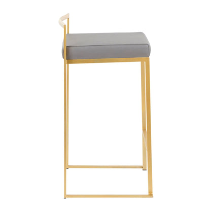 Fuji contemporary glam counter stool, grey cushioned seat with gold metal frame on Tampa Home & Garden Store