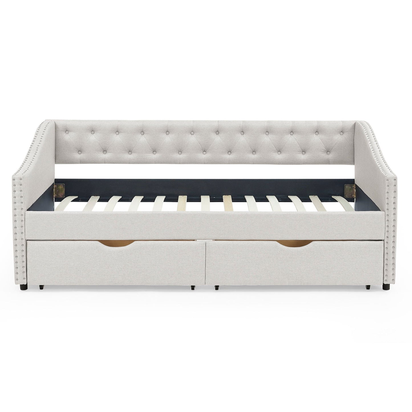 Upholstered Tufted Daybed with Storage Drawers