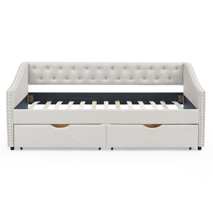 Upholstered Tufted Daybed with Storage Drawers