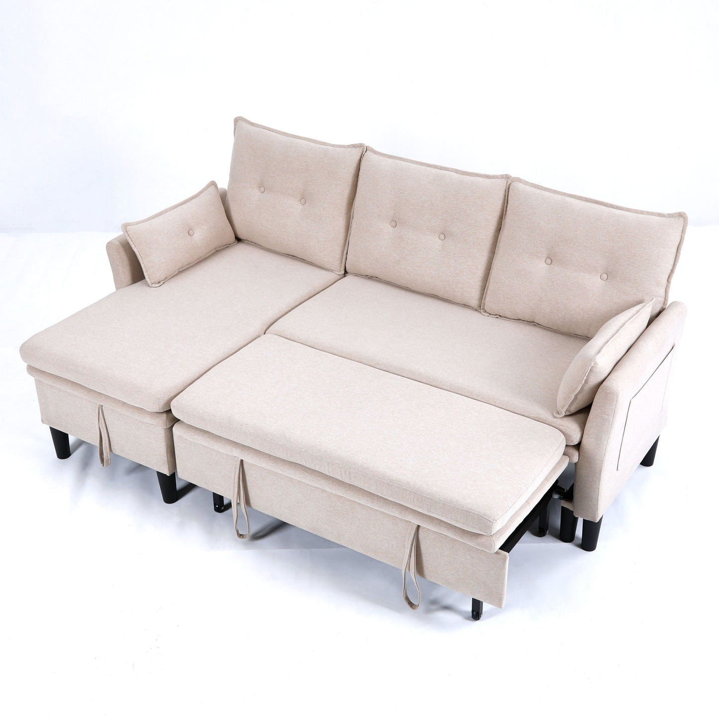 L-Shaped beige fabric sleeper sectional with reversible chaise storage ottoman HouseOfZazla on Tampa Home & Garden Store