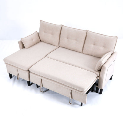 L-Shaped beige fabric sleeper sectional with reversible chaise storage ottoman HouseOfZazla on Tampa Home & Garden Store