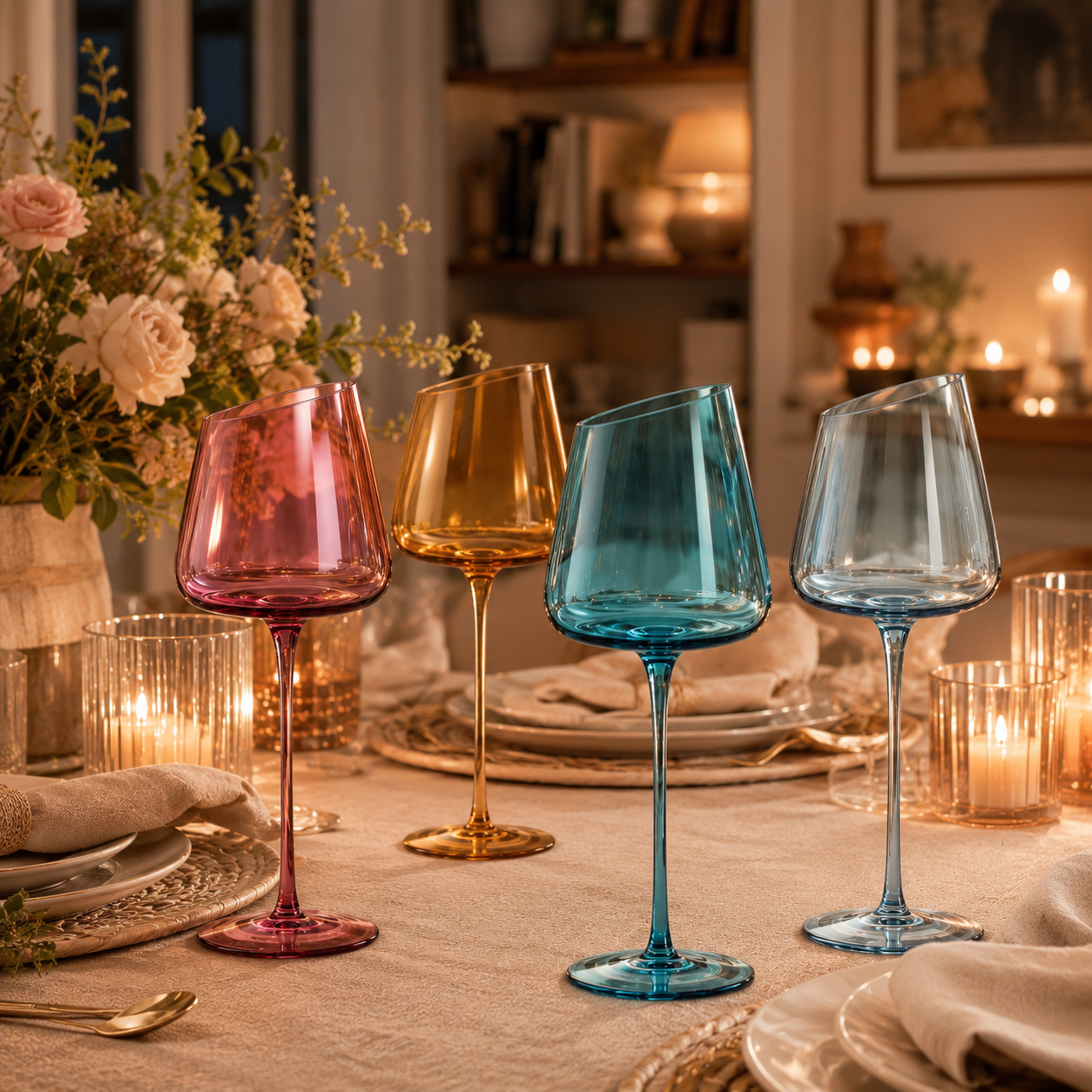 Elegant Tonal Stemmed Wine Glasses Set of Four