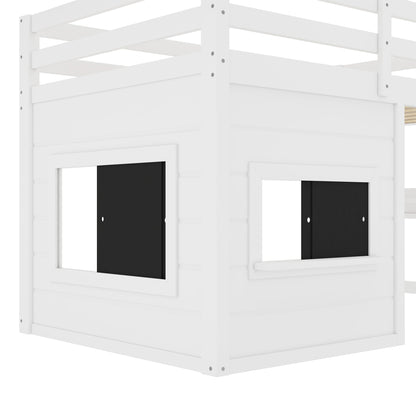 Twin size loft bed white with sliding chalkboard and bookshelf by HouseOfZazla on Tampa Home & Garden Store