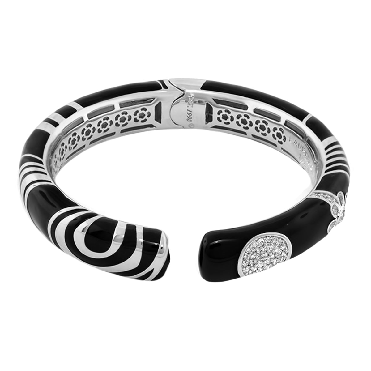 Moon Flower Bangle hinged black enamel bracelet pave diamonds and silver Lauren G Adams on Tampa Home & Garden Store