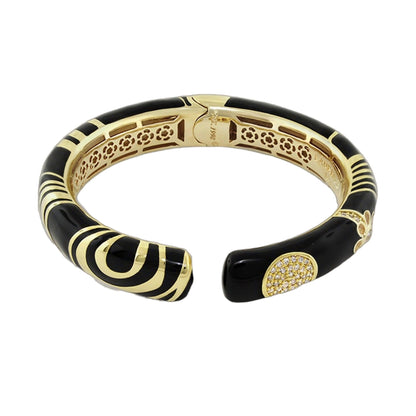 Moon Flower Bangle Hinged Bracelet by Lauren G Adams in black enamel with gold lattice on Tampa Home & Garden Store