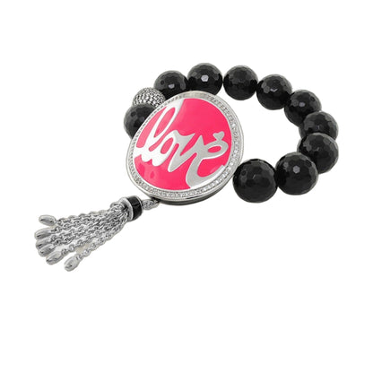 Love Rocks Chain Bracelet with black faceted beads and a pink round centerpiece on Tampa Home & Garden Store