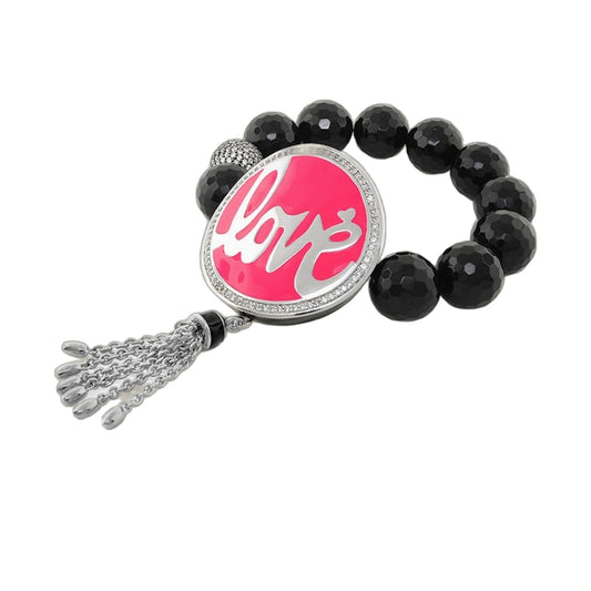 Love Rocks Bracelet by Lauren G Adams, black faceted bead bracelet with pink round charm on Tampa Home & Garden Store