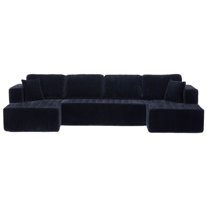 U-Shape sectional sofa in navy corduroy with modular seating by HouseOfZazla on Tampa Home & Garden Store