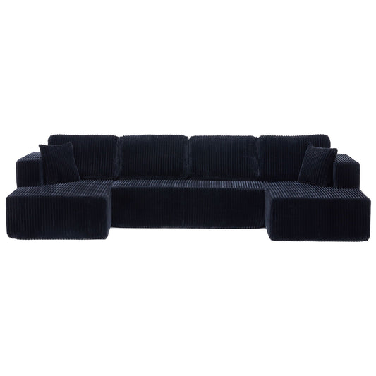 U-Shape sectional sofa in navy corduroy with modular seating by HouseOfZazla on Tampa Home & Garden Store