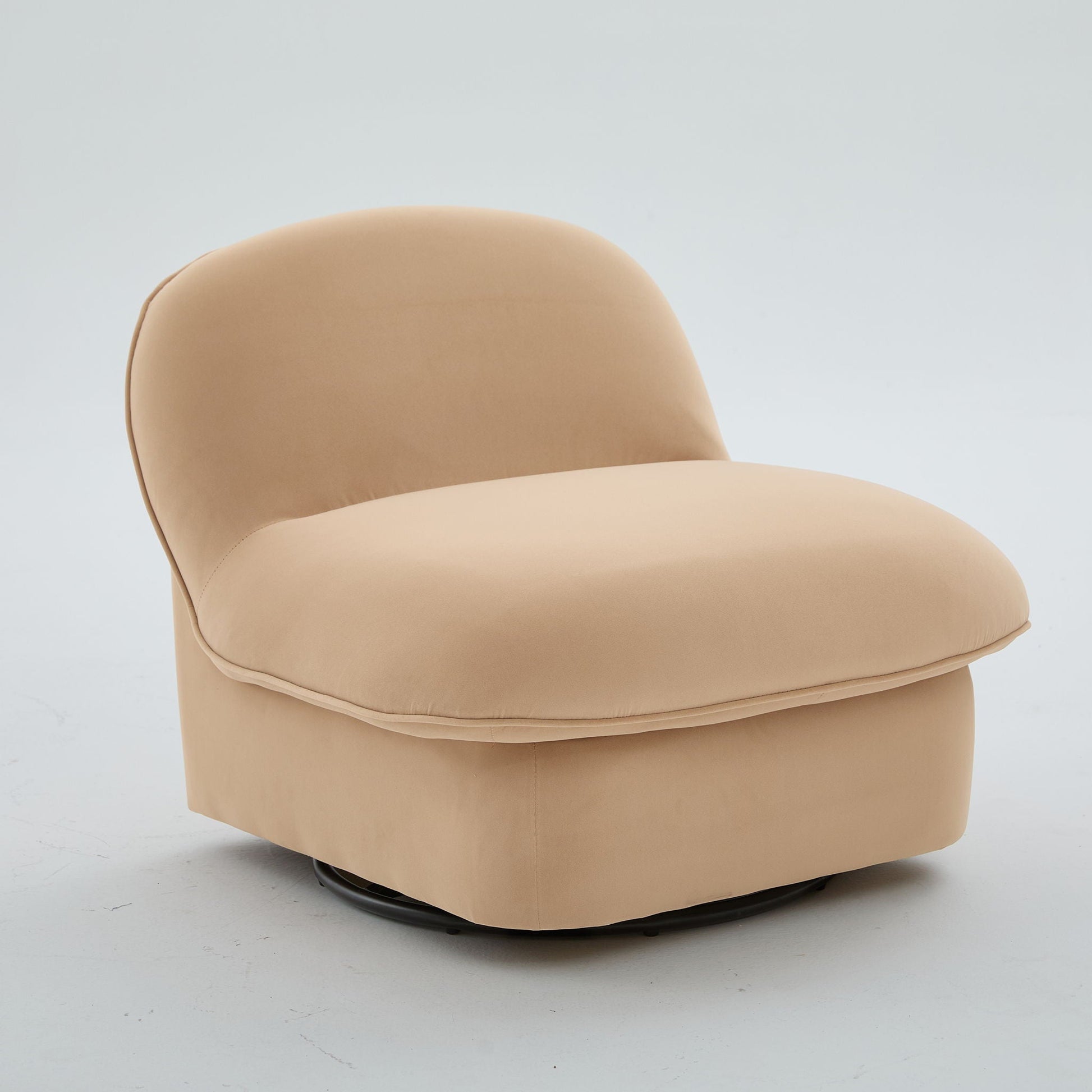 Pumpkin-shaped beige swivel accent chair by HouseOfZazla with rounded back and black base on Tampa Home & Garden Store