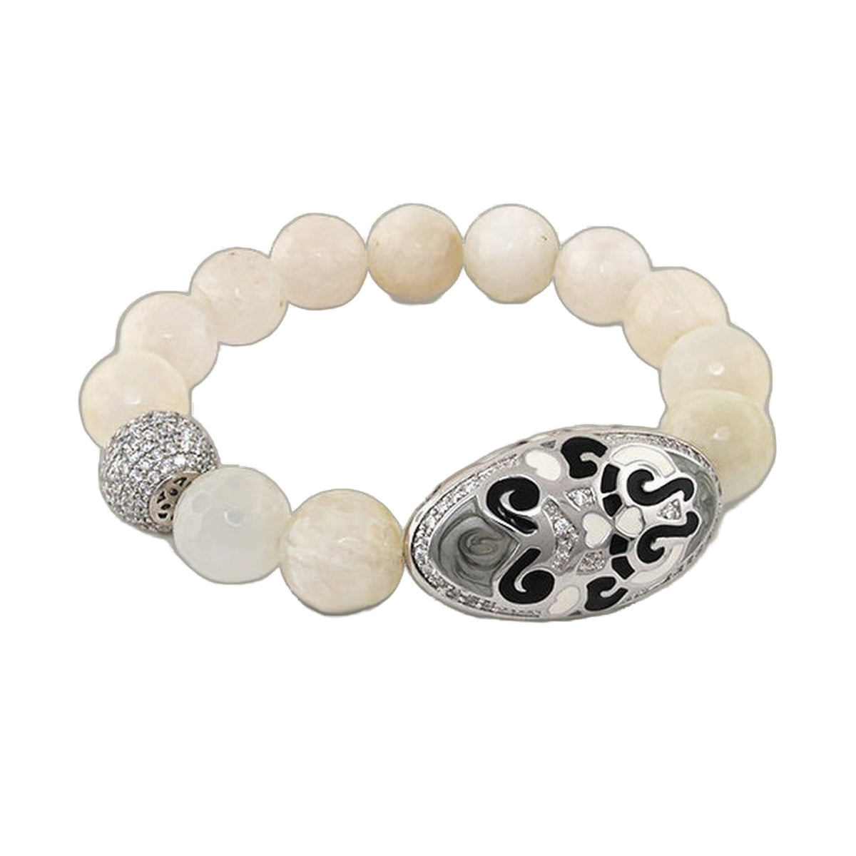 Love Rocks Bracelet ivory bead bracelet with rhinestone spacer and engraved Love Rocks charm on Tampa Home & Garden Store