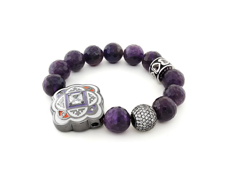 Love Rocks Bead Bracelet with purple faceted beads and silver flower charm by Lauren G Adams on Tampa Home & Garden Store