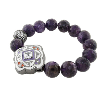 Love Rocks Bracelet by Lauren G Adams, purple amethyst beads with crystal charm on Tampa Home & Garden Store