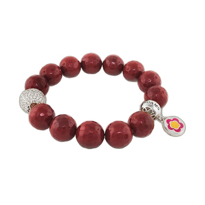 Love Rocks Bracelet red faceted beads with silver accents by Lauren G Adams with flower charm on Tampa Home & Garden Store