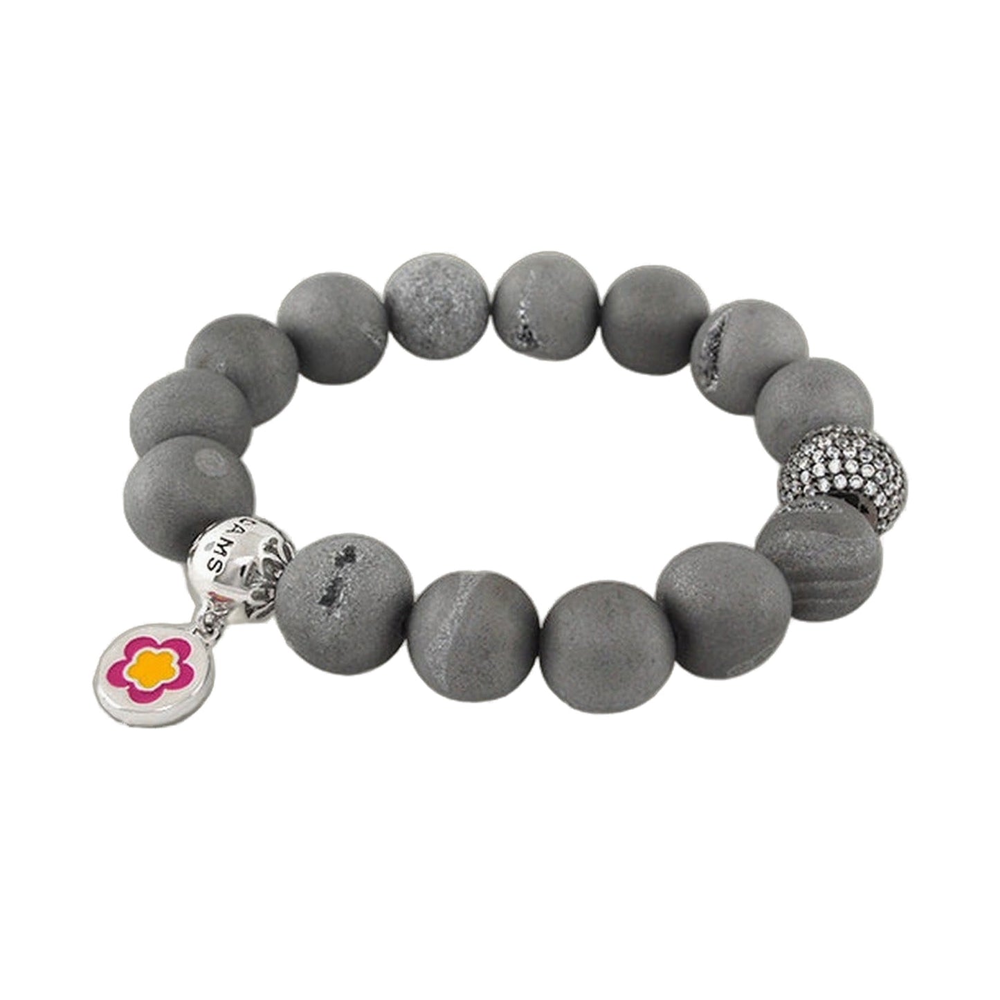 Love Rocks Bracelet by Lauren G Adams, gray matte beads with pavé accents and flower charm on Tampa Home & Garden Store