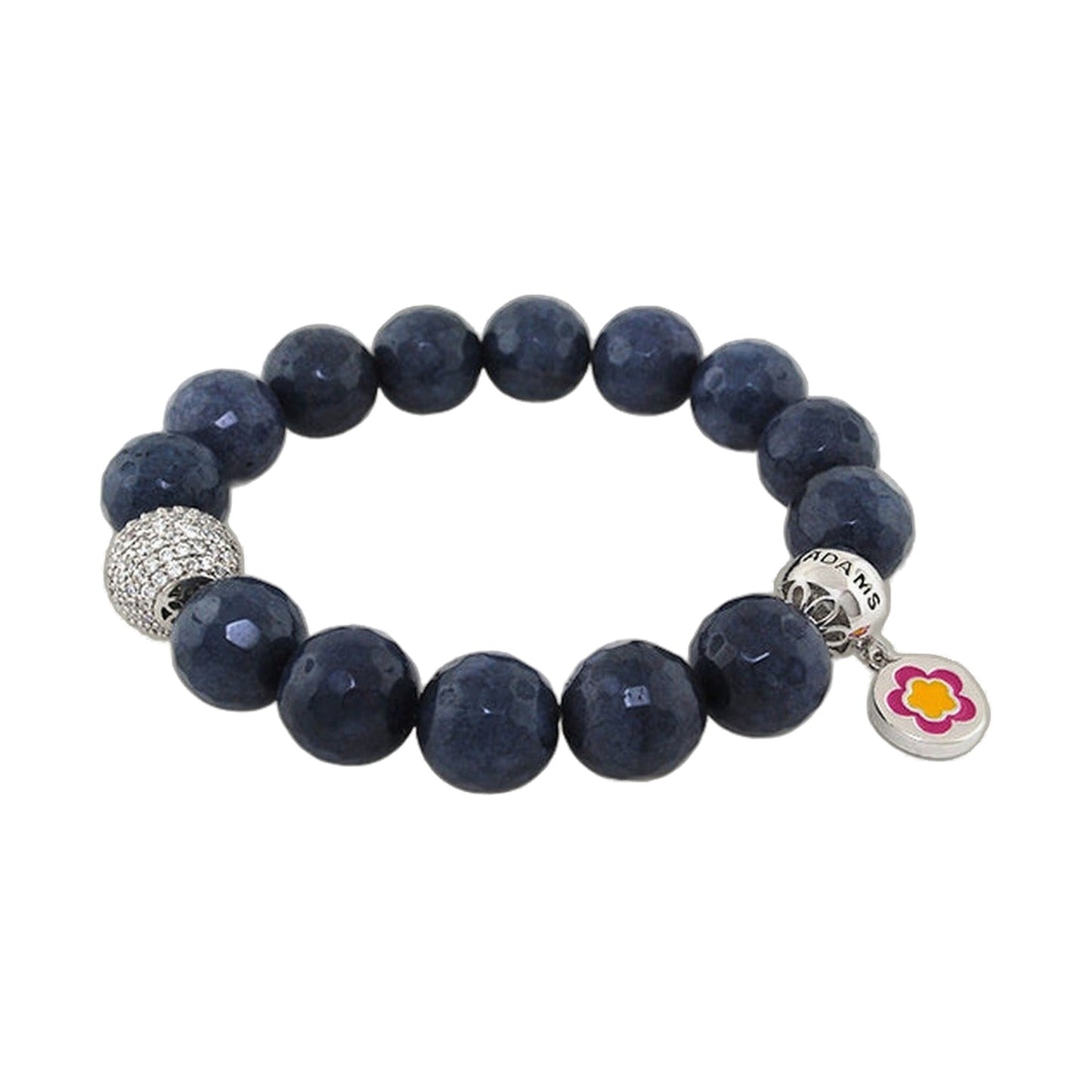 Love Rocks Bracelet navy faceted beads with crystal accent and floral charm by Lauren G Adams on Tampa Home & Garden Store