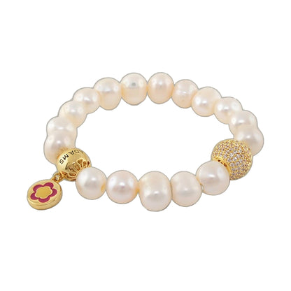 Love Rocks Bracelet with cream pearl beads and gold floral charms by Lauren G Adams on Tampa Home & Garden Store