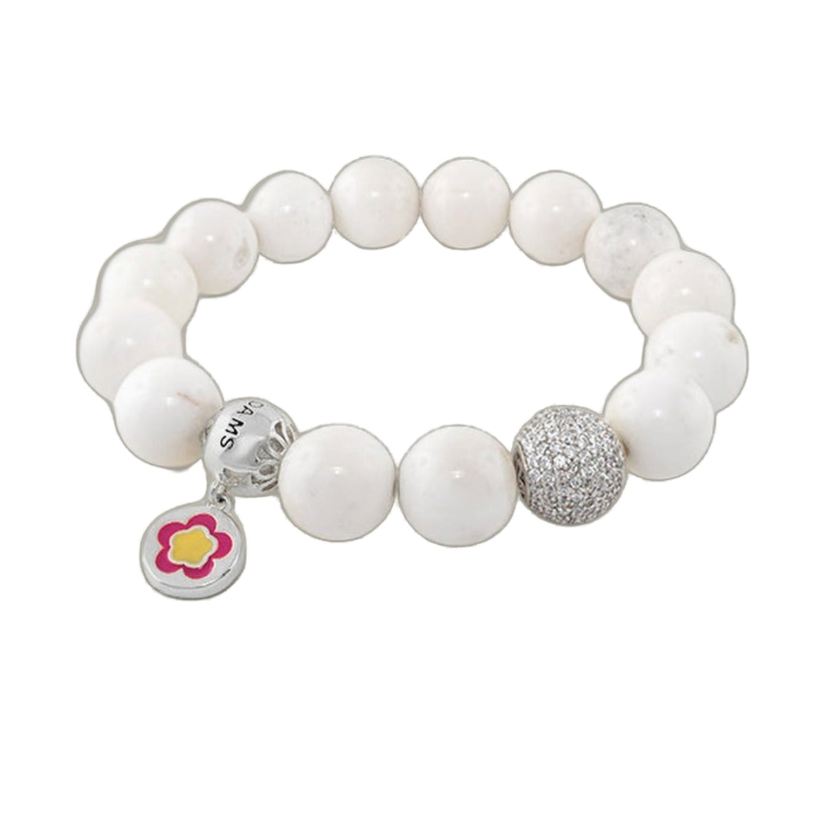 Love Rocks Bracelet by Lauren G Adams white beaded bracelet with floral charm on Tampa Home & Garden Store