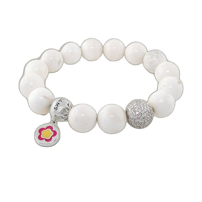 Love Rocks Bracelet by Lauren G Adams white beaded bracelet with floral charm on Tampa Home & Garden Store