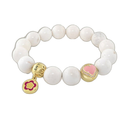 Love Rocks bracelet with white beads and pink heart charm by Lauren G Adams on Tampa Home & Garden Store