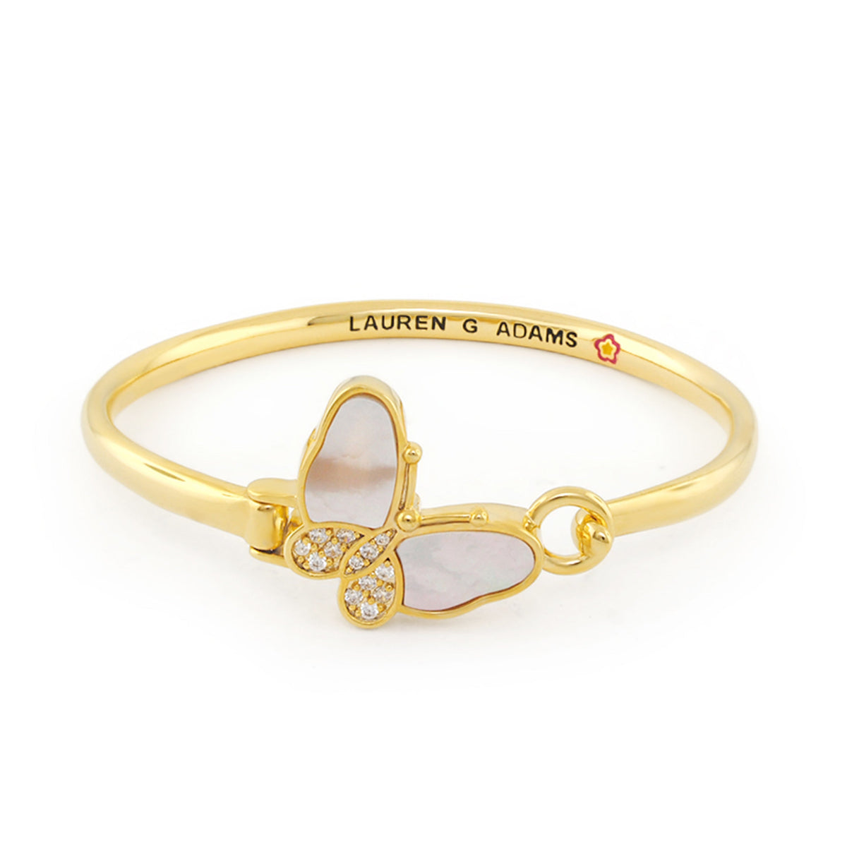 Mariposa Bangle gold bracelet by Lauren G Adams with butterfly charm and crystal accents on Tampa Home & Garden Store