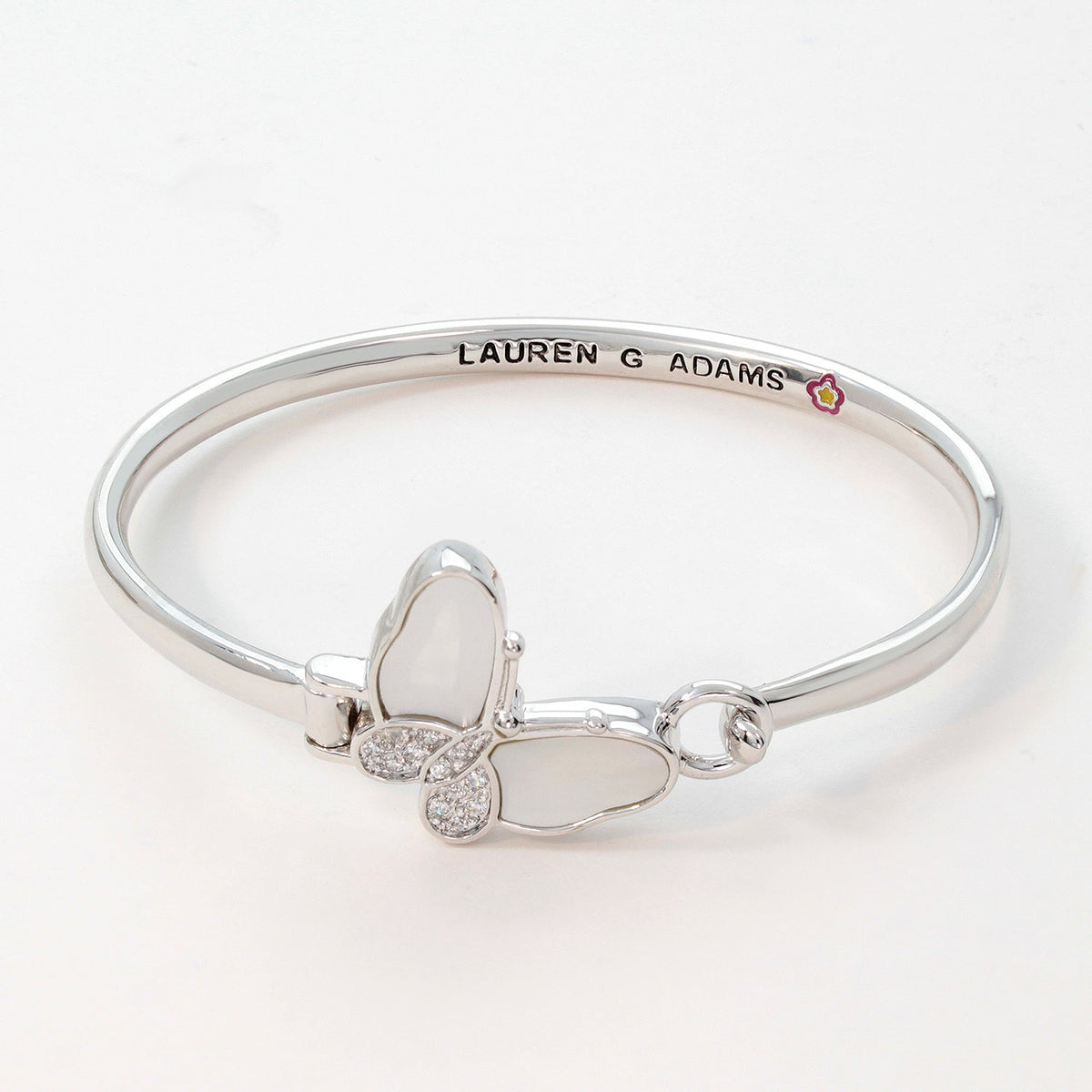Mariposa Bangle silver bracelet with butterfly charm and crystal pavé wings by Lauren G Adams on Tampa Home & Garden Store