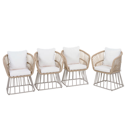Teak Wicker Outdoor Dining Chair and Steel Frame