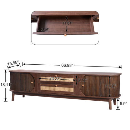 TV Stand HouseOfZazla for TVs up to 75 in natural wood with drawers and sliding doors on Tampa Home & Garden Store