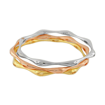 Socialite Stackable Bangle Set three-tone twisted metal bangles in silver, gold, rose gold on Tampa Home & Garden Store