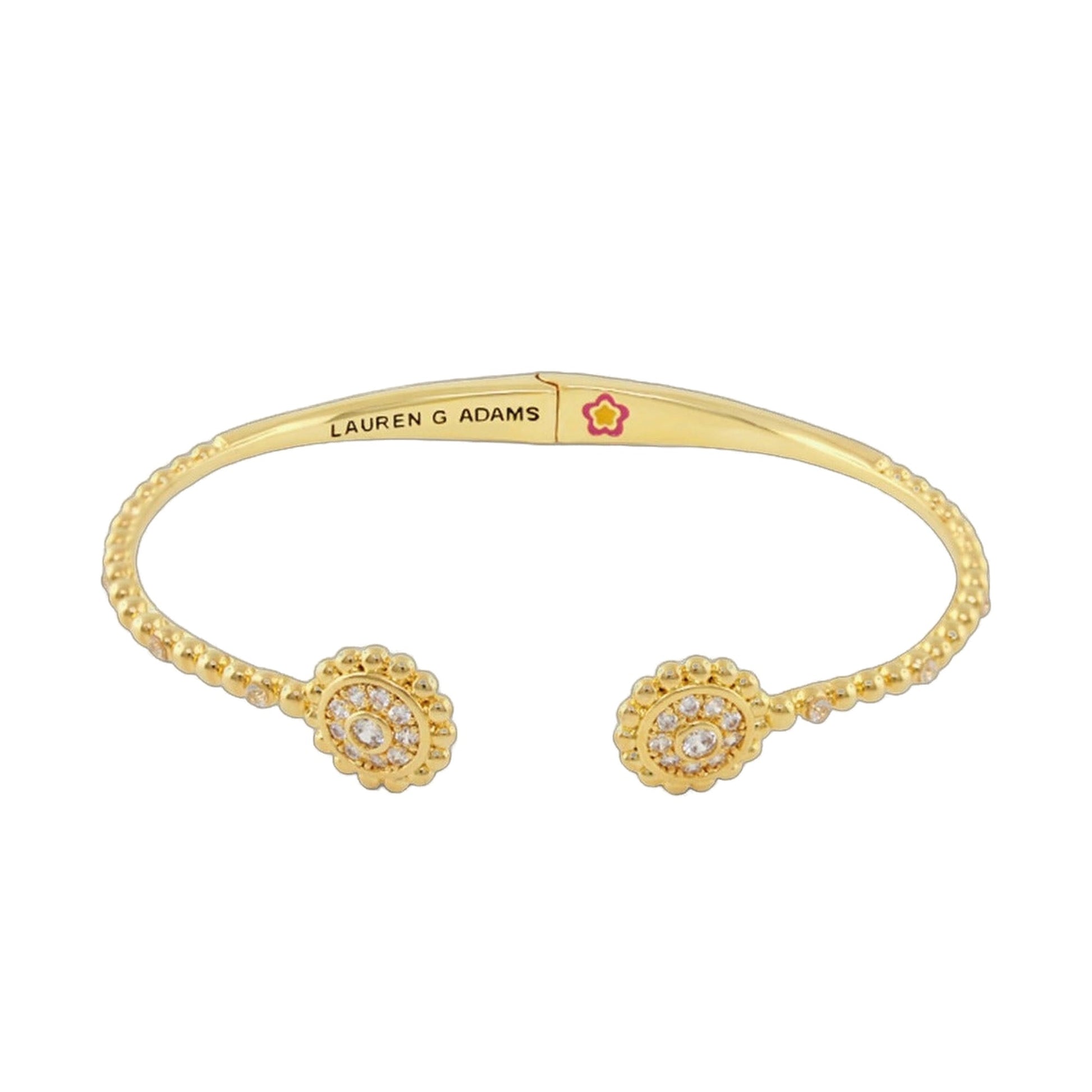 Socialite Stackable Bangle by Lauren G Adams - gold tone hinged pavé rosette bracelets, 3 on Tampa Home & Garden Store