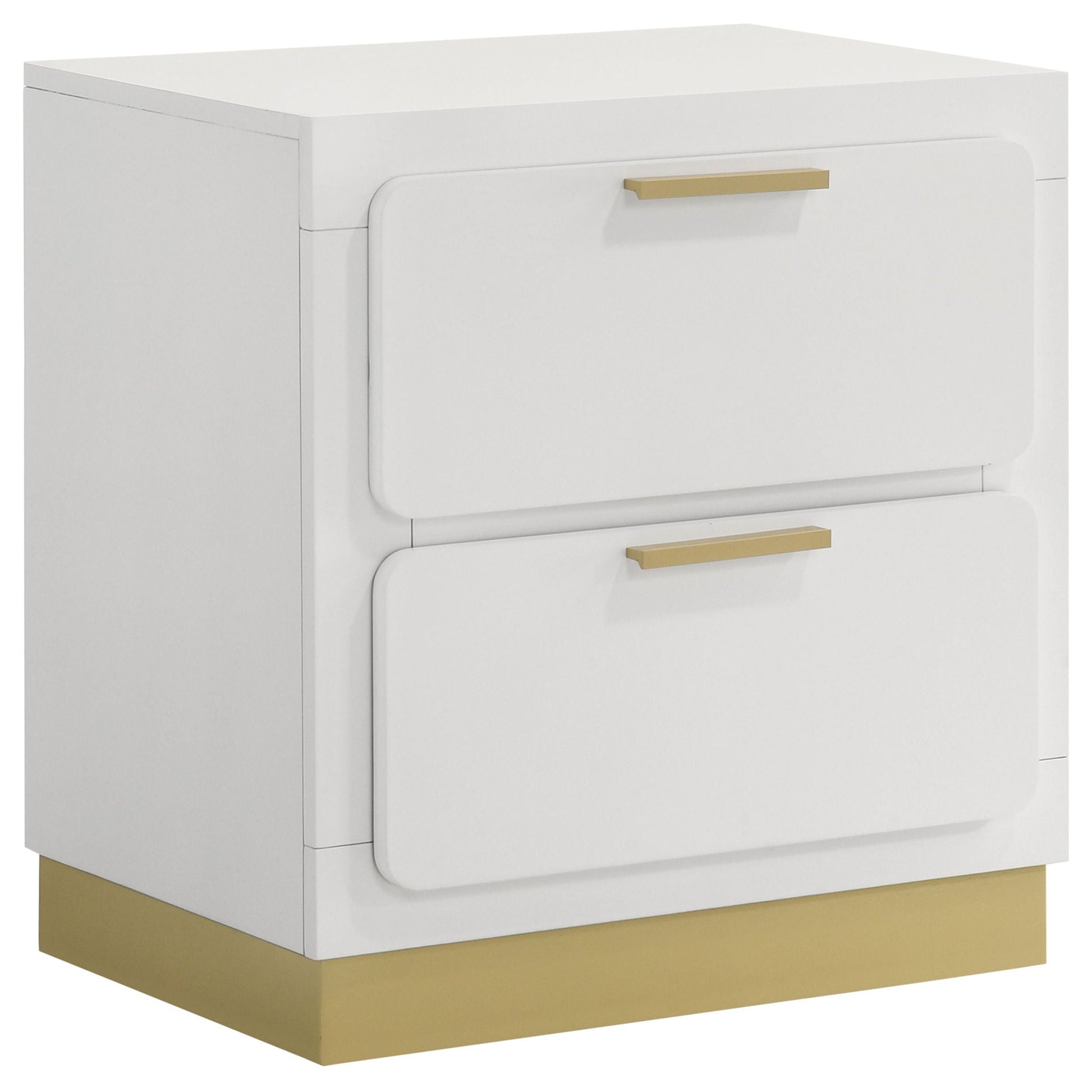 Sophia 4 Piece Bedroom Set HouseOfZazla white dresser with gold bar handle and gold base accent on Tampa Home & Garden Store