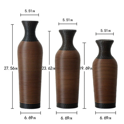 Set of 3 tall floor vases with black and brown woven stripes by Unique Piece Furniture on Tampa Home & Garden Store