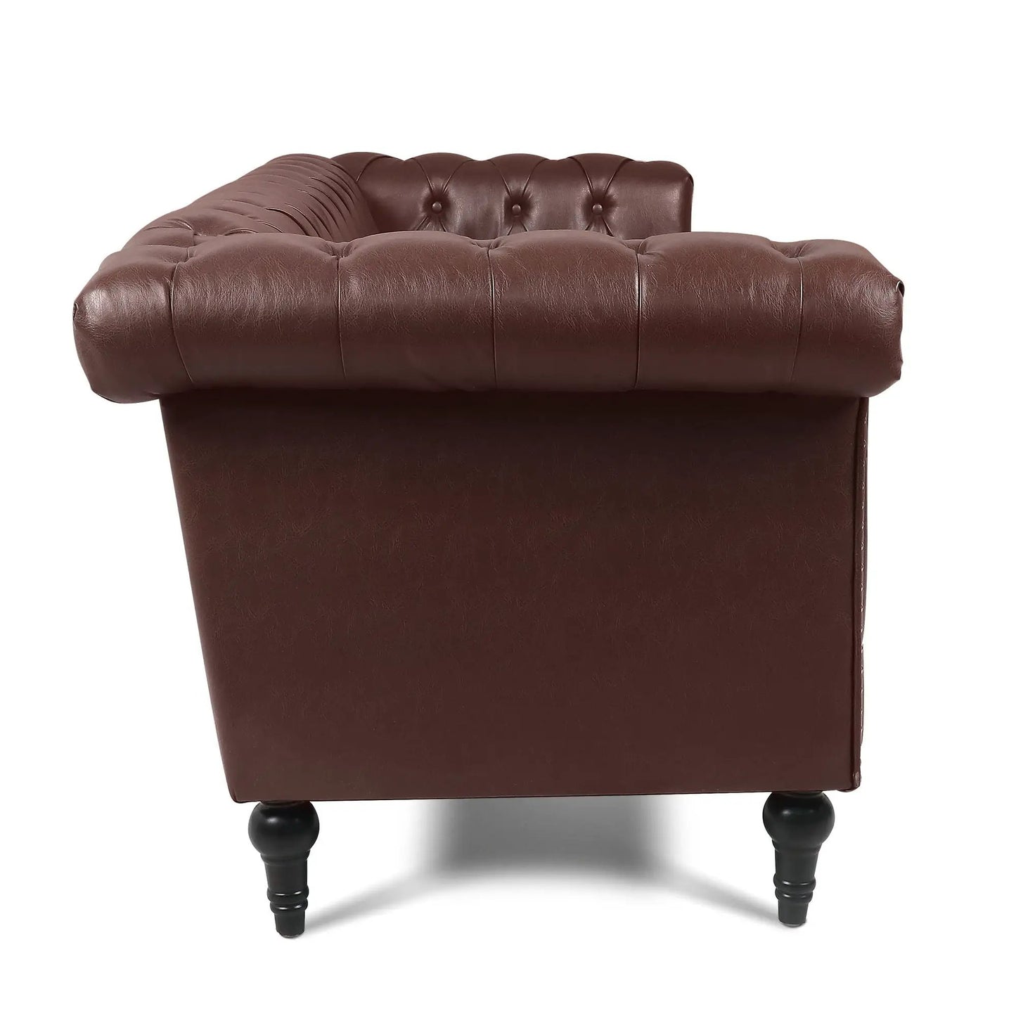 Square-arm leather 3-seater sofa with tufted back and removable cushions on turned legs on Tampa Home & Garden Store
