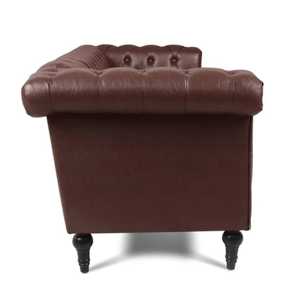 Square-arm leather 3-seater sofa with tufted back and removable cushions on turned legs on Tampa Home & Garden Store