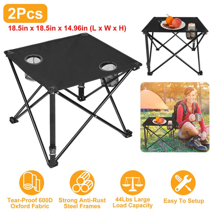 2Pcs foldable camping table set black portable picnic desk with two cup holders GemGear on Tampa Home & Garden Store