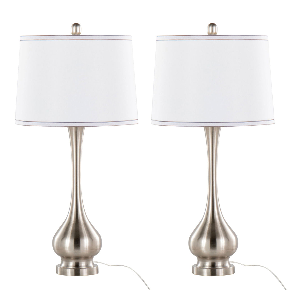 Cairo contemporary table lamps set of 2 in nickel finish with white shades and silver trim on Tampa Home & Garden Store
