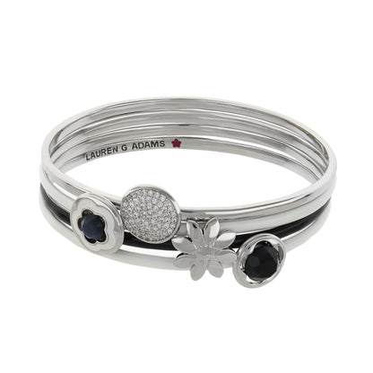 Floral Days Bangle Set, stacked silver bangles by Lauren G Adams with pavé crystal charms on Tampa Home & Garden Store