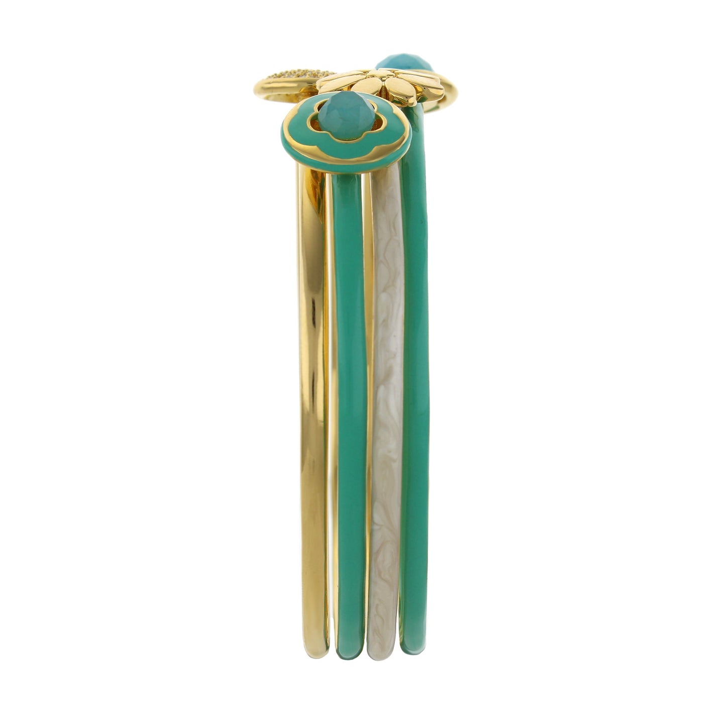 Floral Days Bangle Set by Lauren G Adams; gold-tone bangles with turquoise enamel and cabochons on Tampa Home & Garden Store