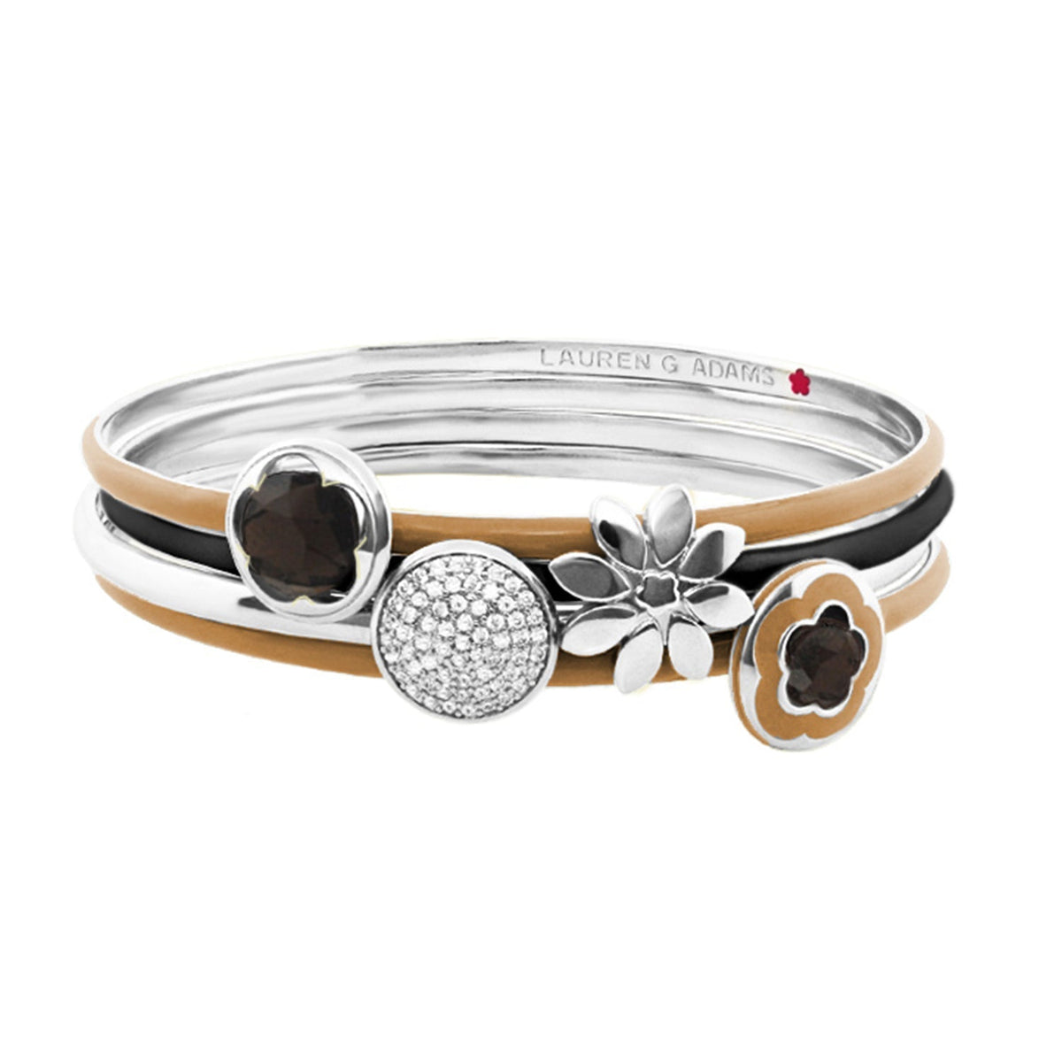 Floral Days Bangle by Lauren G Adams; leather and silver-tone bracelets with flower charms on Tampa Home & Garden Store