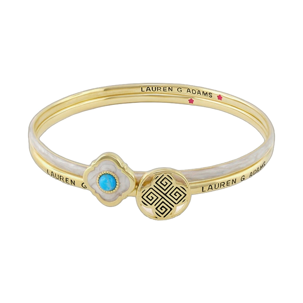Venetian Dream Bangle Set; gold-tone Lauren G Adams bracelets with turquoise and key charms on Tampa Home & Garden Store
