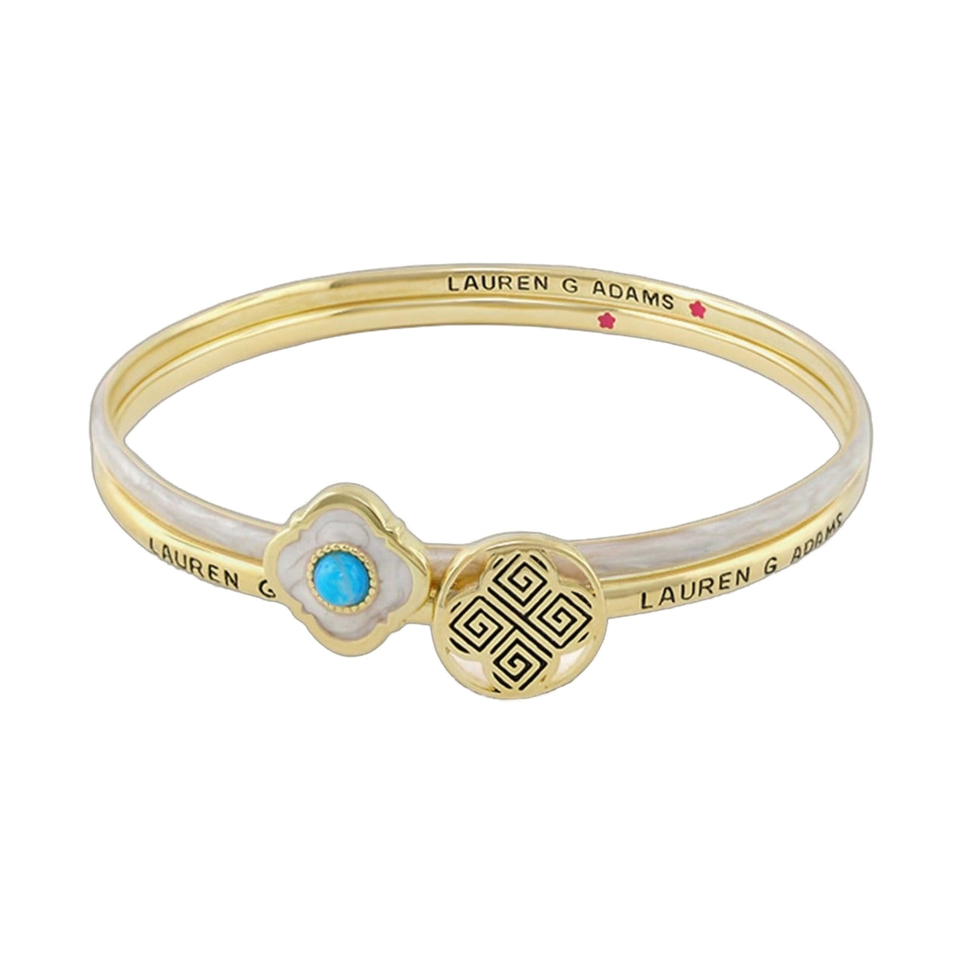 Venetian Dream Bangle Set; gold-tone Lauren G Adams bracelets with turquoise and key charms on Tampa Home & Garden Store