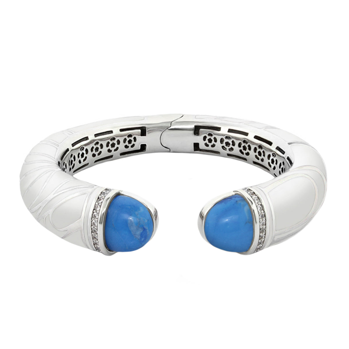Cool Ice Bangle stackable silver bracelet with blue cabochon stones and crystal accents on Tampa Home & Garden Store