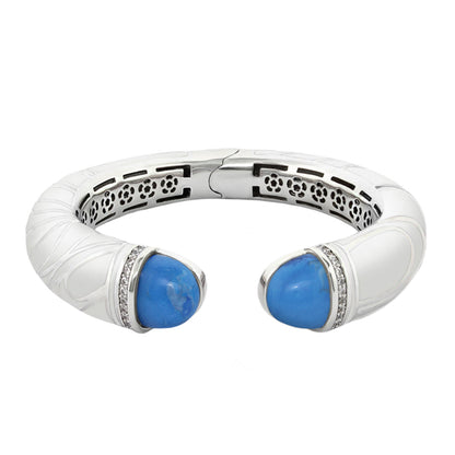 Cool Ice Bangle stackable silver bracelet with blue cabochon stones and crystal accents on Tampa Home & Garden Store